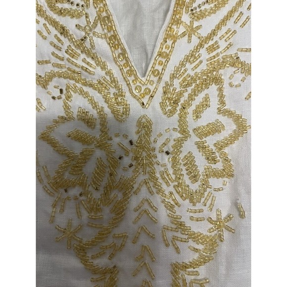 Michael Kors 100% Linen Top Tunic White Beaded Neckline Sleeves Women’s M - Picture 9 of 16
